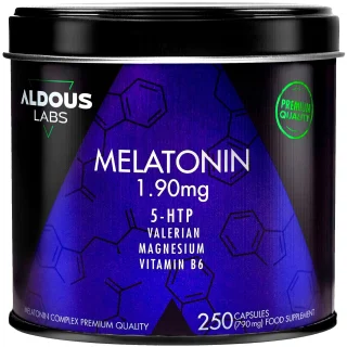 Aldous Melatonina 1,9 mg con Magnesio, Valeriana y Vitamina B6 250 Cápsulas