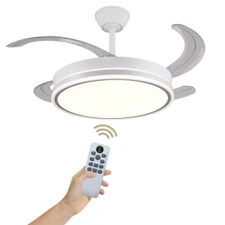 Ventilador de Techo LED 30W, Silencioso, Aspas Retráctiles, 3 Tonos, Temporizador